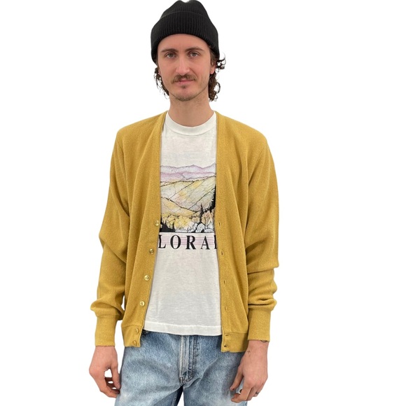 Vintage Other - Vintage Grandpa Cardigan Sweater Mustard Yellow V-Neck Button Front | Sz Medium